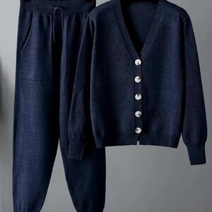 Navy Blue Cardi-Jacket and Jogger Set